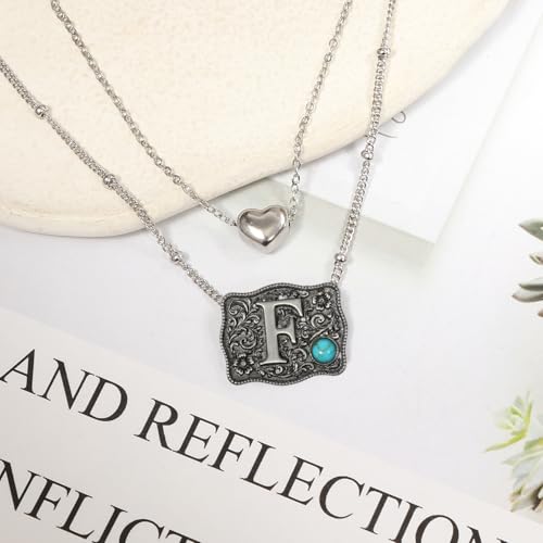 Image of Belt Buckle Bracelet Initial Letter A-Z Bracelets Western Cow Tag Bracelet Belt Buckle Necklace Western Style Initial Letter Pendant Necklace