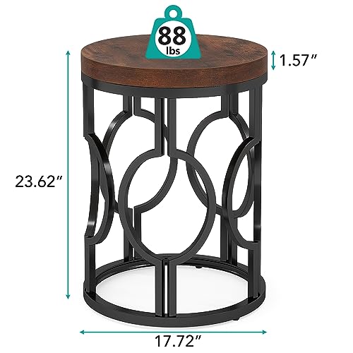 Tribesigns Round End Table, Industrial SideTable with Metal Hollow Frame, Small Bedside Table Nightstand for Living Room, Bedroom, Easy Assembly (Rustic Brown,1PC) by Tribesigns - Image 7