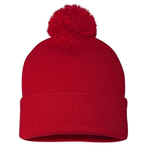 Sportsman Pom-Pom 12" Knit Beanie One Size Red Cover