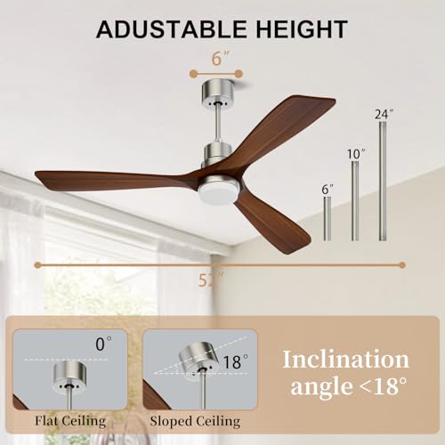 Image of Obabala 52 Inch Ceiling Fans with Lights and Remote Control-Outdoor Ceiling Fan Walnut Wood 3 Blade for Bedroom Living Room Indoor Farmhouse Patio, Reversible Noiseless DC Motor