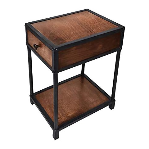 The Urban Port Tup 186119 Metal Framed Mango Wood End Table Cover