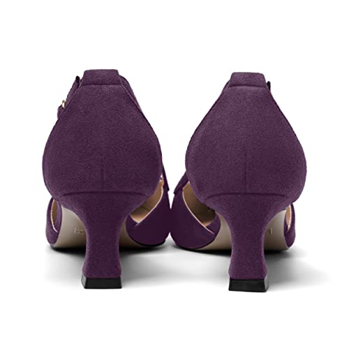 ROSERWISH Womens Wedding Suede Fashion Cute Buckle Pointed Toe Kitten Low Heel Pumps Dress Shoes 2 Inch4