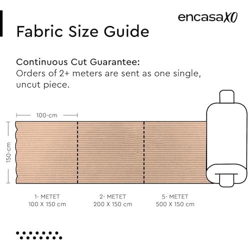 Image of Encasa XO Corduroy Fabric by the Meter, 59 inch Wide Premium 238 GSM Polyester Upholstery & Sewing Material, Soft Ribbed Beige Fabric for Sofa /Cushion Covers, Trousers, Curtains & DIY Crafts