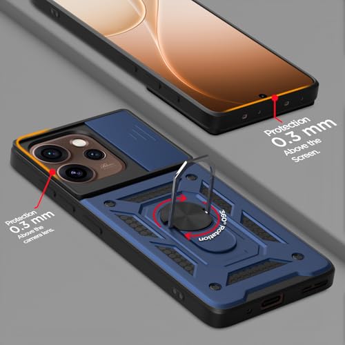 Image of Pikkme Back Cover for Oppo Reno 15C 5G | 360 Protection Case | Sliding Camera Shield Cover & Ring Holder Stand D10 Tough Armor Bumper Case (Blue)