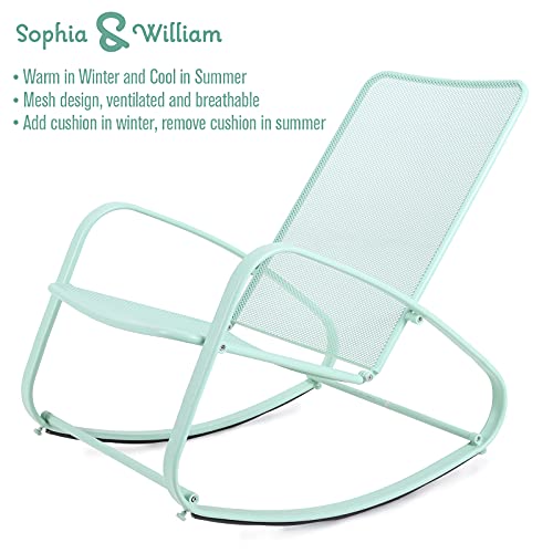 Sophia & William Outdoor Patio Rocking Chair Padded Steel Rocker Chairs Clearance Support 300Lbs, Green #TOP1