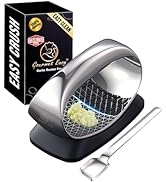 Garlic Press Rocker Stainless Steel with Eject Base + Scraper Spoon, Innovative 3D Cutting, Easy ...