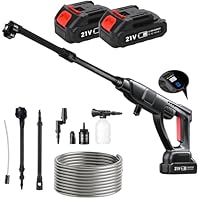 Kistrba Mobile Akku Hochdruckreiniger 30Bar Hochdruck Wasserpistole Bürstenlosen Tragbar Druckreinigerpistole mit mit 2 Akku 2000Ah und Ladegerat, 6-In-1 Düse für Auto, Fenster, Rasen