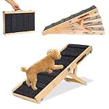 Upgraded 2025 Adjustable Dog Ramp 34.65" Foldable Pet Ramp with 5 Heights 13.6–21.5", Non-Slip Carpet & Leather Handle – Ramp for Bed, Couch & Sofa
