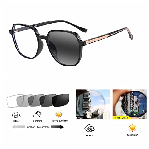 Bifocal Women Retro Square Bifocal Line Transition Photochromic Reading Glass +1.0 ~+3.0 (Black, 1.75, multiplier_x)