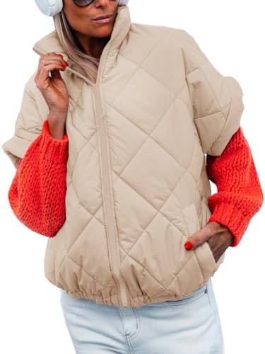 Women's Puffer Vest Stand Collar Zipper Short sleeve Jackets Fashion Winter Lightweight Vests Warm Padded Jacket Coat