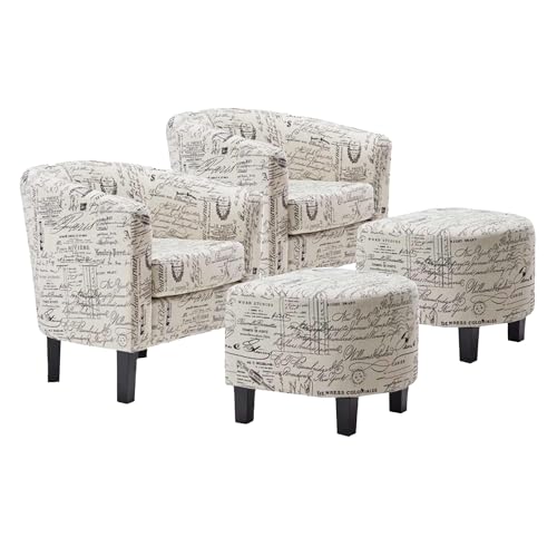 BELLEZE Lydia - Juego de 2 sillas de comedor con respaldo curvo, elegante juego de sillas de club y reposapiés, silla redonda tapizada para dormitorio, modelo Lydia (blanco y lino francés)
