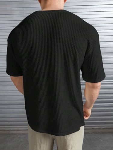 Image of Streetwear Dot Waffle Popcorn Round Neck Cotton Tshirt for Men