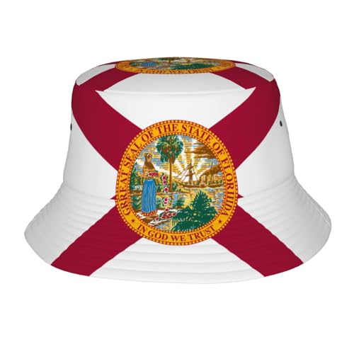 Flag of Florida Adult Unisex Sunshade Bucket hat, Non-Shrinking, Lightweight, Breathable, Foldable, Easy to Store Black