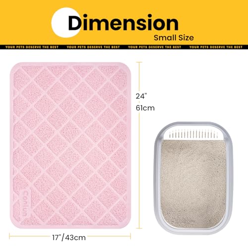 Image of Conlun Cat Litter Mat Litter Trapping Mat, 24 inch x 17 inch Premium Durable PVC Grid Mesh with Scatter Control, Non-slip, Less Waste Cat Litter Box Mat, Pink