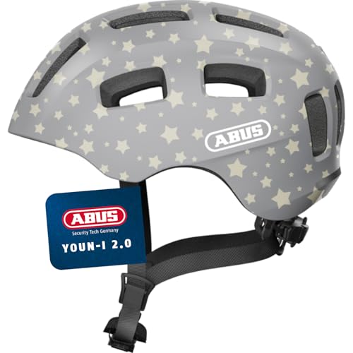 ABUS Fahrradhelm Youn-I 2.0 - mit Licht für Kinder, Jugendliche und junge Erwachsene - für Mädels und Jungs - Grau mit Stern-Muster, Größe S – Ansicht 1