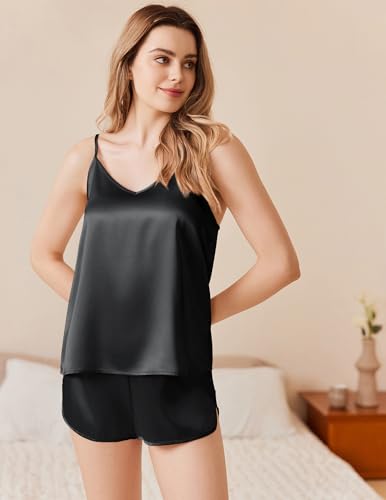 Ekouaer Silk Pajamas Set for Women Satin Camisole Sleepwear Lingerie V-Neck Cami Top and Shorts Pjs2