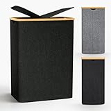 Wäschekorb mit Deckel 2 Fächer, 140L Wäschesammler schmal mit herausnehmbaren Wäschesack Laundry Baskets Wäscheschrank Wäschetonne Wäschetruhe für Schmutzwäsche Schwarz