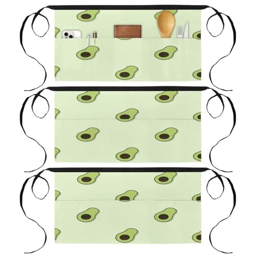 Tablier court multicolore à motif alimentaire demi-tablier 3 poches pour travail et service