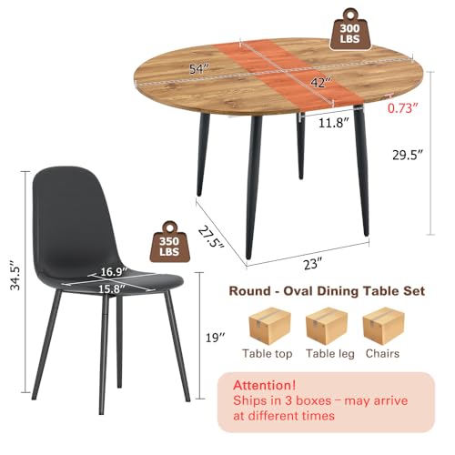 Image of FURNITO Wood Dining Table Set for 6, 42 inch-54 inch Round to Oval Extendable Table with 6 Chairs, Space-Saving Contemporary Dining Room Tanble Set for Small Apartments or Kitchens, Easy Assembly