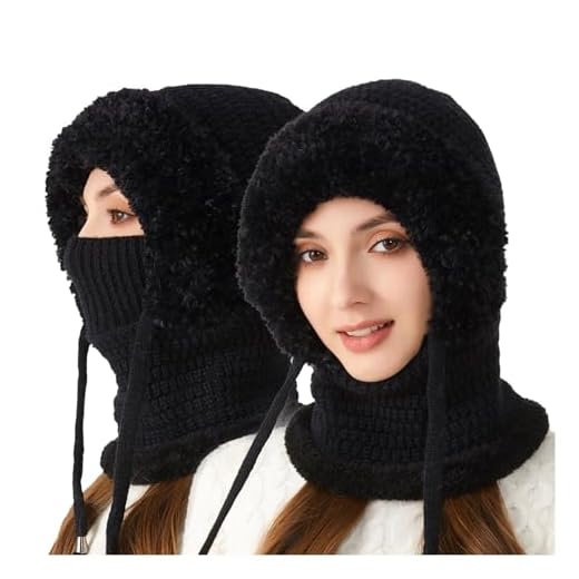 Womens Knit Beanie Hat Fleece Lined Winter Scarf Mask Set Snow Caps Plush Earmuff Skull Hats with Pompom 2024 New