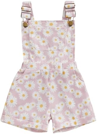 ZZLBUF Toddler Baby Girl Overalls Romper Outfit Kids Ruffle Sleeve Tops T-Shirt + Floral Suspender Pocket Shorts Clothes Set