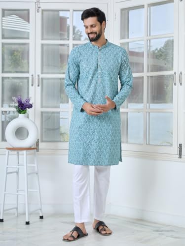 Image of See Designs Men's Full Sleeve Mandarin Collar Men Embroidered Straight Long Kurta - Festive Collection