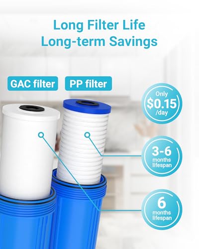 Image of AQUA CREST WF10PG Whole House Water Filter, Compatible with WHF21-PG, GE FXHTC, GXWH40L, 3M Aqua-Pure AP810, Culligan RFC-BBSA, Any 10 inch x 4.5 inch System, Reduces Sediment, Chlorine, Taste, Odor