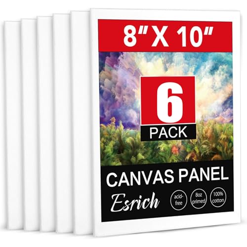 ESRICH 8x10 Canvas for Painting 6 Pack Canvas Boards for Painting Primed Acid Free Blank Canvas Panels for Oil Paint Watercolor Acrylic Paint Gouache and Tempera.