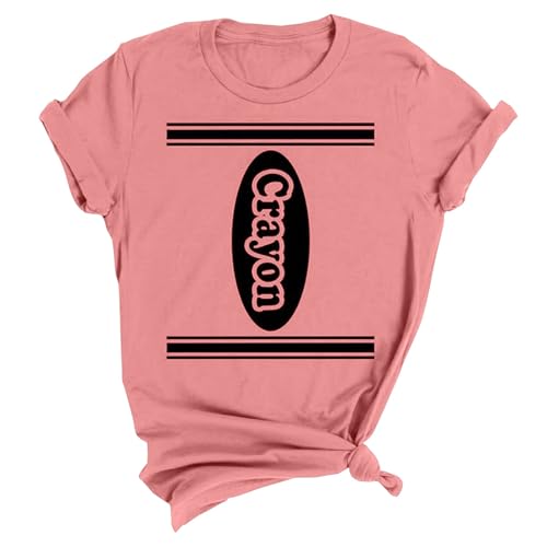 Camiseta para mujer con aspecto de crayón, divertida camiseta de disfraz para profesores, educadores o carnaval | Parte superior monocolor con estampado de 'Crayon', Style_x01 Pink, XXL