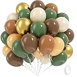 BAUANOOY Green and Brown Balloons, 60pcs 12 Inch Safari Balloons with Sage Green Brown Nude Metallic Gold Latex Balloon for Jungle Forest Baby Shower Birthday Party Decorations
