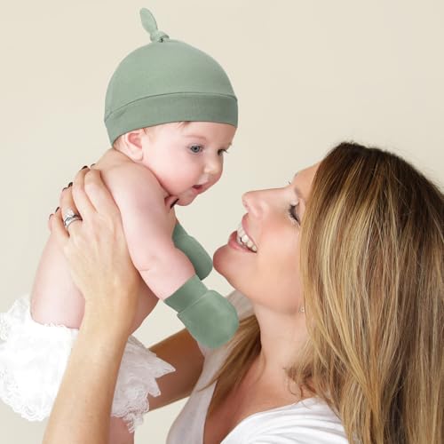 Image of Toulite 10 Set Newborn Baby Socks Hat and Mittens Soft Ankle Sock Newborn Beanie Mitten for Boys Girls 0-6 Month Infant