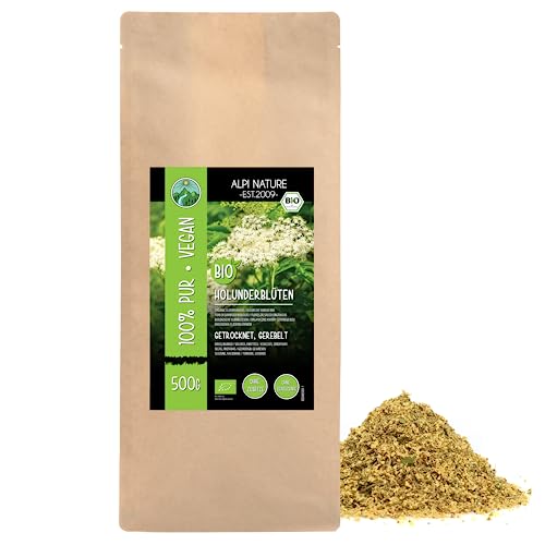 Alpi Nature Flor de Saúco Orgánico Infusión 500g, Flores de Saúco Orgánicas Frotadas, Té Suelto