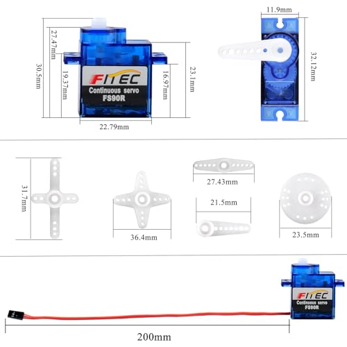 DIYmalls FS90R Micro Continuous Rotation Servo Analog Motor 360 Grad + RC Reifenrad für Arduino Microbit Smart Car Robot (2er Pack)
