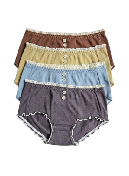 Cozy Cotton Women's Briefs, Comfort Fit Underwear with Lace Trim, Multicolor Pack of 4 in Brown, Beige, Blue, Grey-image-18