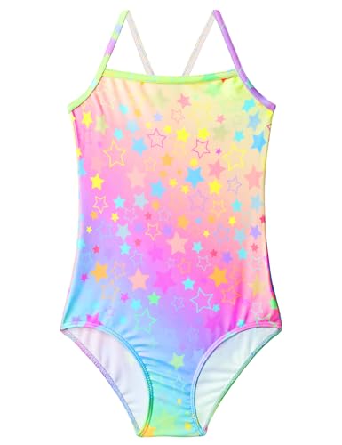 Image of Girls Bathing Suits Colorful Swimsuits with UPF 50 + Sun Protection Sleeveless Toddler Kids One Piece Swimwear