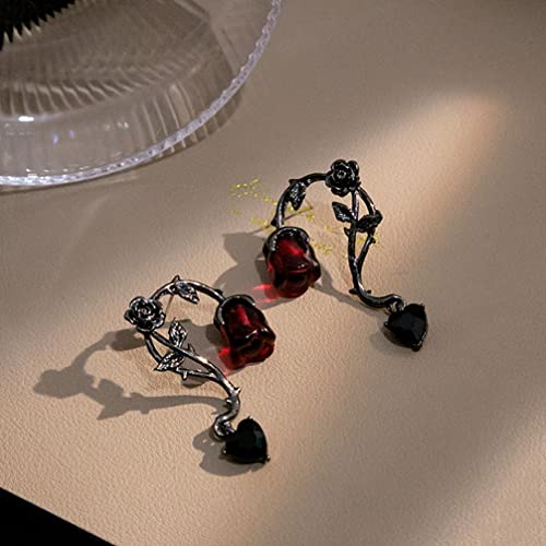 Ushobe 1 Pair Retro Rose Flower Climbers Crawler Jacket Earrings Black Metal Left Ear Cuff Wrap Clip Stud Earring For Women Girls Fashion Jewelry Christmas Valentines Day Gifts #TOP4