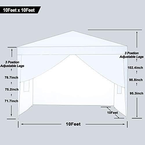 charaHOME Canopy Tent Pop Up Portable Shade Instant Heavy Duty Outdoor Gazebo 10 x 10 White with 4 Removable sidewalls and 4 sandbags for Outdoor Party Wedding Commercial Activity Pavilion BBQ Beach