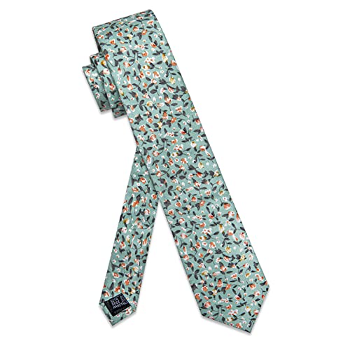 Yourties 2.5" Men's Skinny Tie Cotton Light Blue Floral Printed Necktie Tie Clip And Pocket Square Sets #TOP5