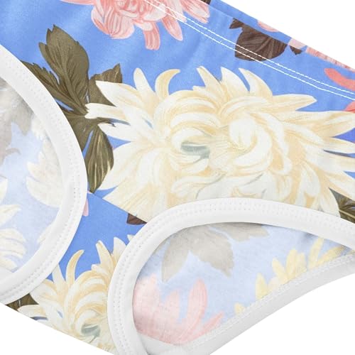 Chrysanthemum Flowers Pink Girl Panties Cute Toddlers Underwear Floral Cotton Bright Underpants Briefs 2t4