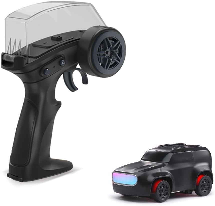 Ruzarth Dash 1:64 Mini RC Drift Car 4WD High-Speed Racing Toy | 2.4GHz Remote Control Car with LED Lights,Extra Drift Tires | Rechargeable Desktop Drift Car for Kids & Adults | Best Gift (Black)