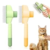 Zen Brush for Cats & Dogs - 2-Pack Self-Cleaning Pet Grooming Brush with Stainless Steel Teeth & Release Button, Hair Removal Tool for All Coat Types (Green+Yellow)
