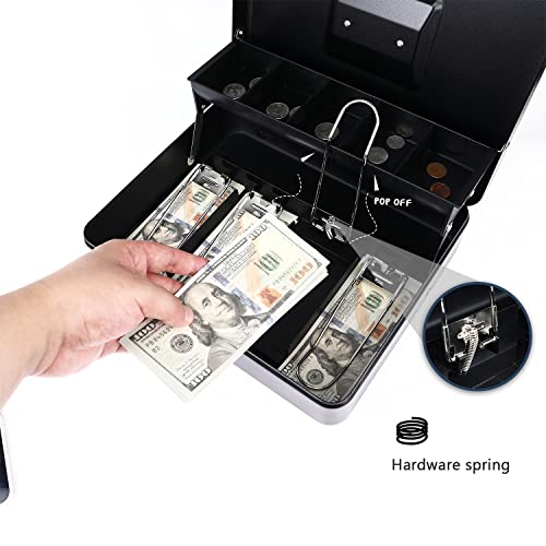 Sgorlds Cash Box Key Lock On Top, 11.8L X 9.5W X 3.5H Inches, Black Metal Money Box With Tray & Key Lock,Tiered Locking Cash Boxes,Durable Lock Safe Box With Key,4 Bill / 5 Coin Slots,Large #TOP3