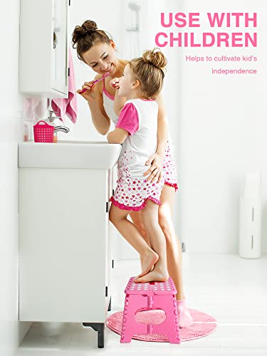 Image of Dyforce Kids Step Stool 11 Inch, 300lbs Folding Step Stool for Adults | Toddler Step stool Pink,Anti-slip Heavy Duty with Carry Handle, Lightweight Foldable Stool for Bathroom Kitchen Bedroom