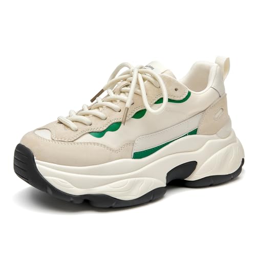 Image of BEAU TODAY Womens Chunky Sneakers, Chunky Shoes for Women, Lace up Comfortable Fashion Dad Sneaker