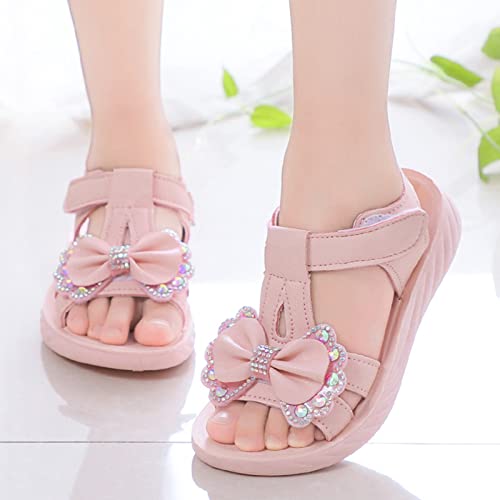Girls Princess Rhinestones Bow Flat Sandals Open Toe Soft Sole T Strap Cute Dress Up Shoes for 4 to 12 Years Kids4