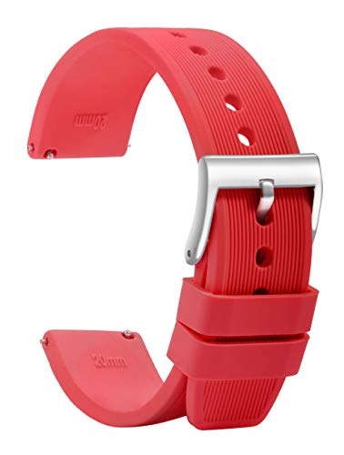 Tstrap Reloj Correa de Silicona 20mm - Rojo Suave Impermeable Correa de Goma de Liberación Rápida - Estilo Militar Correas de Relojes Inteligentes Deportivo para Hombres Mujeres - 18mm 22mm Cover
