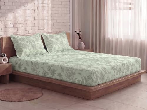 Image of SleepyCat 300 TC Cotton-Soft Microfiber Bedsheet with 1 Pillowcase|Wrinkle-Free|300 TC Plain Weave|No Creases, No Shrinkage|No Colour Fading|150 GSM|Sage Forest|Fits Mattress Upto 8 Inches|Single