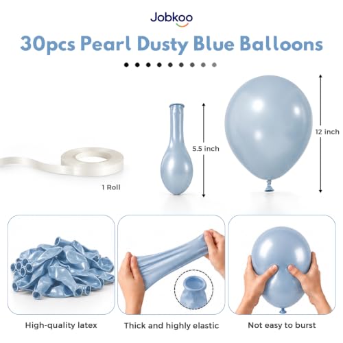 Image of Jobkoo Pearl Dusty Blue Balloons, 12 Inch Slate Fog Pale Muted Blue Balloon