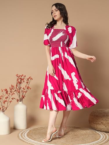 Kzully Women's Crepe A-Line Midi Dress (1001-Brush-Rani-Xl_RedPink