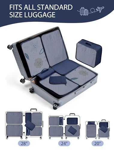 DIMJ Packing Cubes for Travel, 8 Set Luggage Packing Organizers Lightweight Suitcase Storage Bag with Multiple Sizes Travel Bag for Clothes Shoes Cosmetics Toiletries (Navy blue)